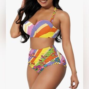 Jndtueit Swirl Groovy Tankini Swimsuit Hippie Flower Bikini Butterfly XL